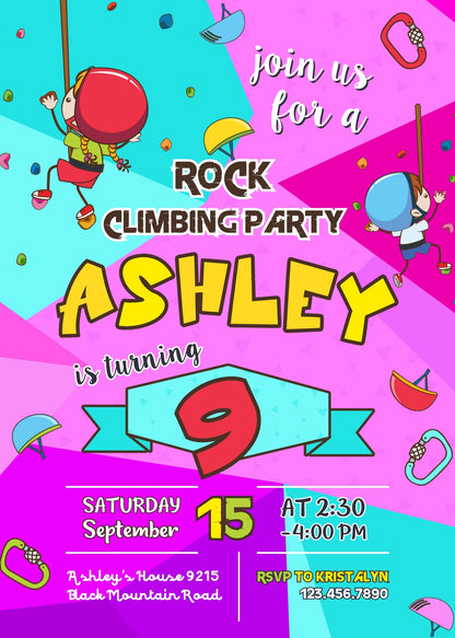 Rock Climbing customizable invitation template | Share or Print | BW805