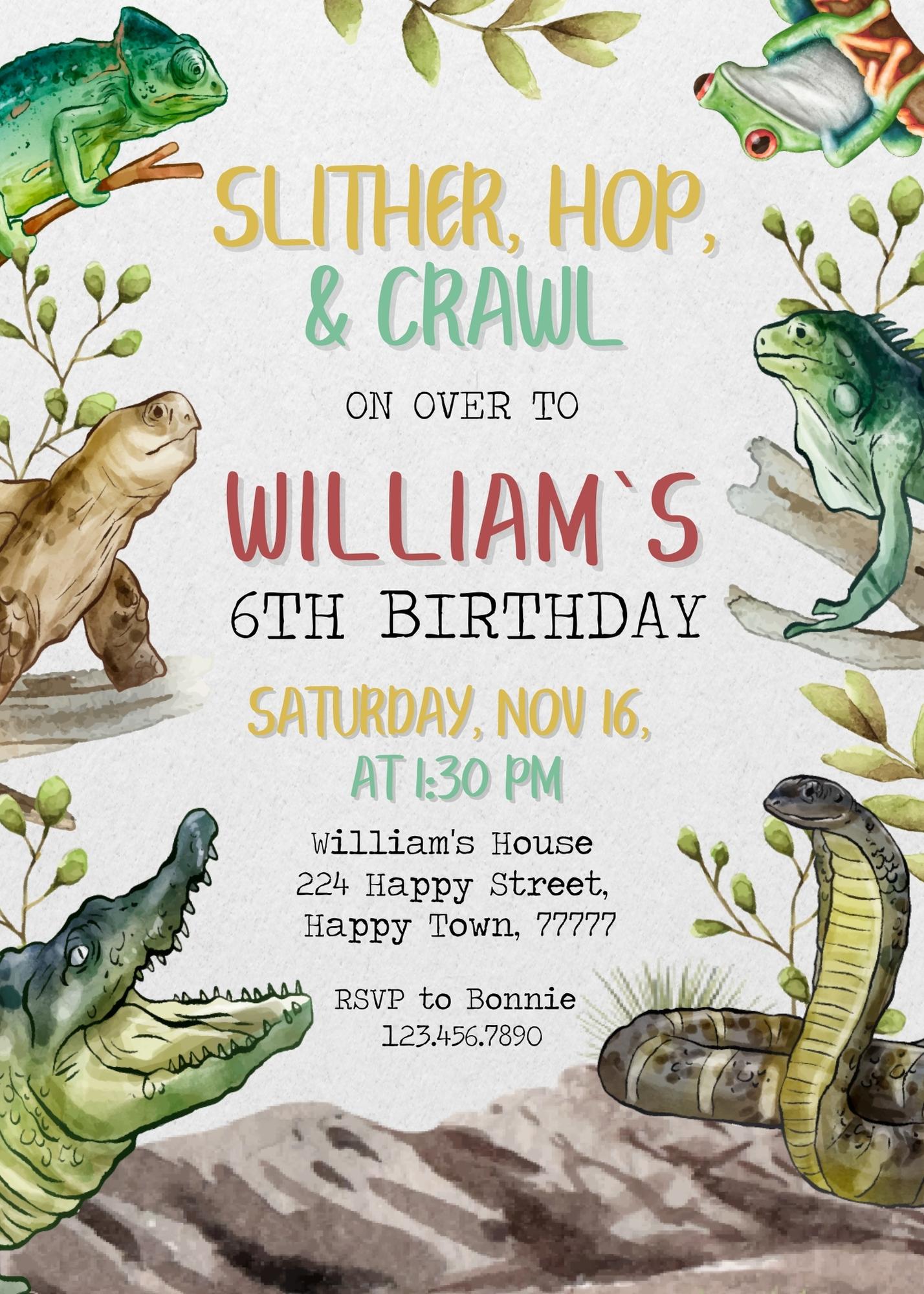 Reptile Lizard Snake customizable invitation template | Share or Print | AM982
