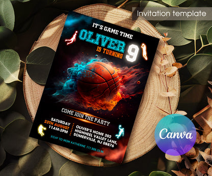 Basketball NBA Slam Dunk customizable invitation template | Share or Print | boy | IY326