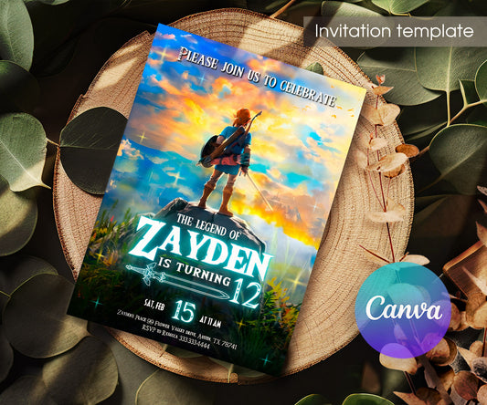 Legend of Zelda Gamer customizable invitation template | Share or Print | EZ787