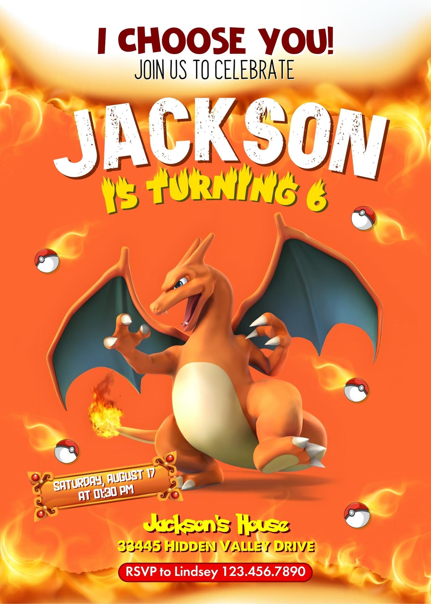Charizard Pokemon Anime customizable invitation template | Share or Print | VF783