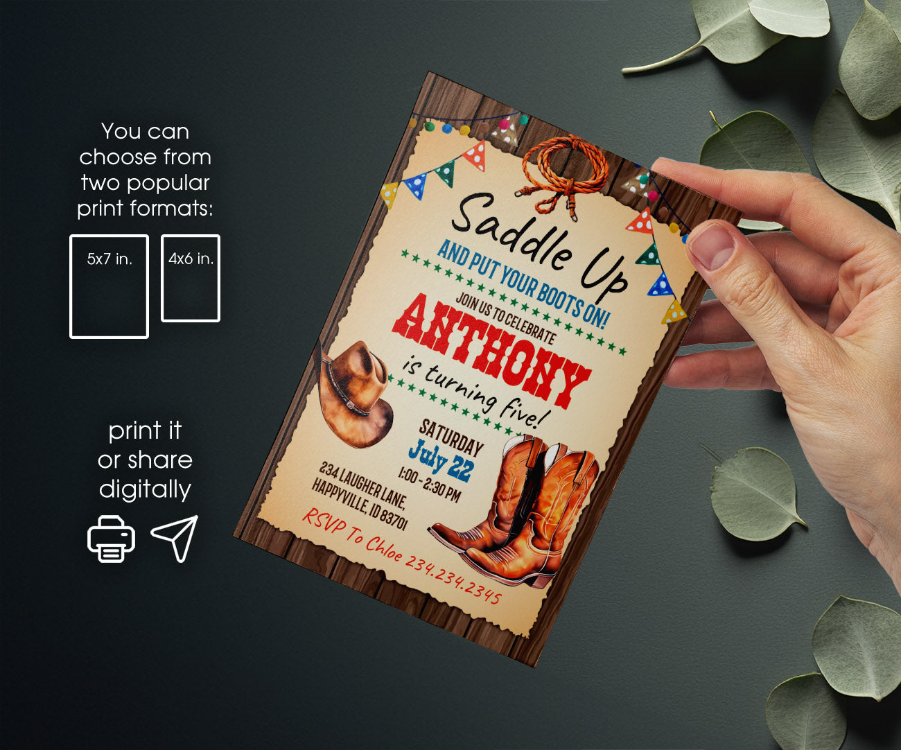 Cowboy Rodeo customizable invitation template | Share or Print | boy | OC726