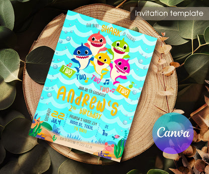Baby Shark customizable invitation template | Share or Print | XQ515