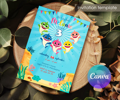 Baby Shark customizable invitation template | Share or Print | NA011