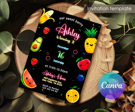 Hey Bear Sensory Dancing Fruits customizable invitation template | Share or Print | PT437