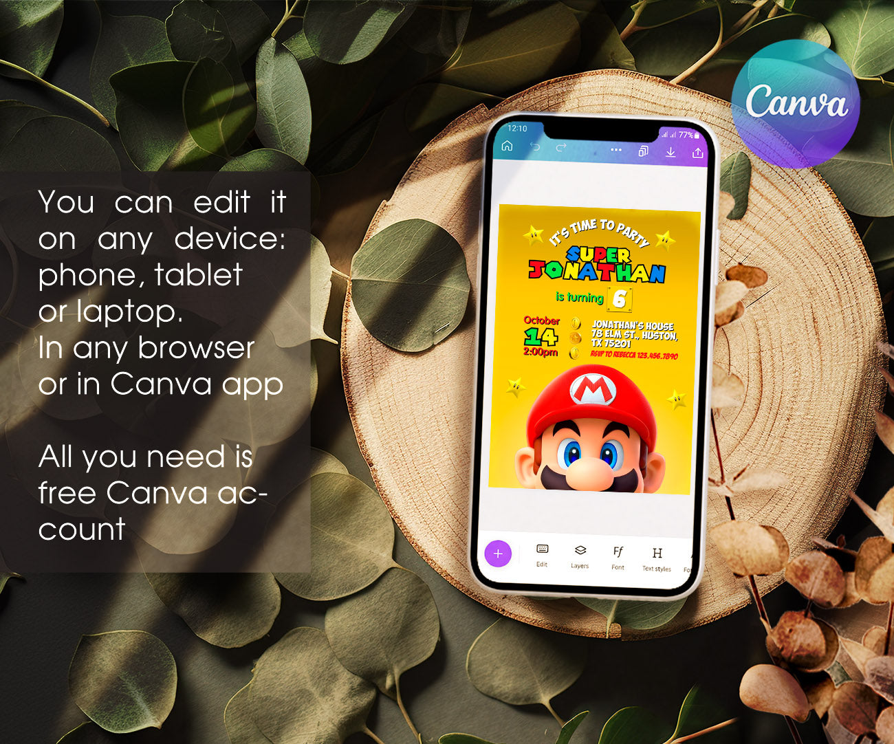 Super Mario Bros customizable invitation template | Share or Print | QV805