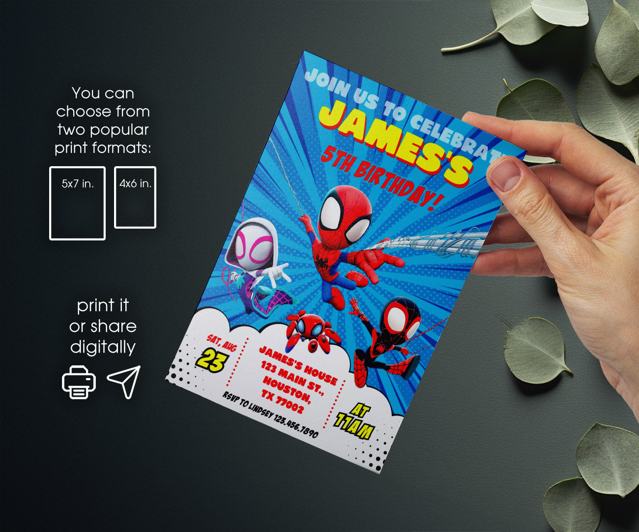 Spidey and His Amazing Friends customizable invitation template | Share or Print | boy | HT694