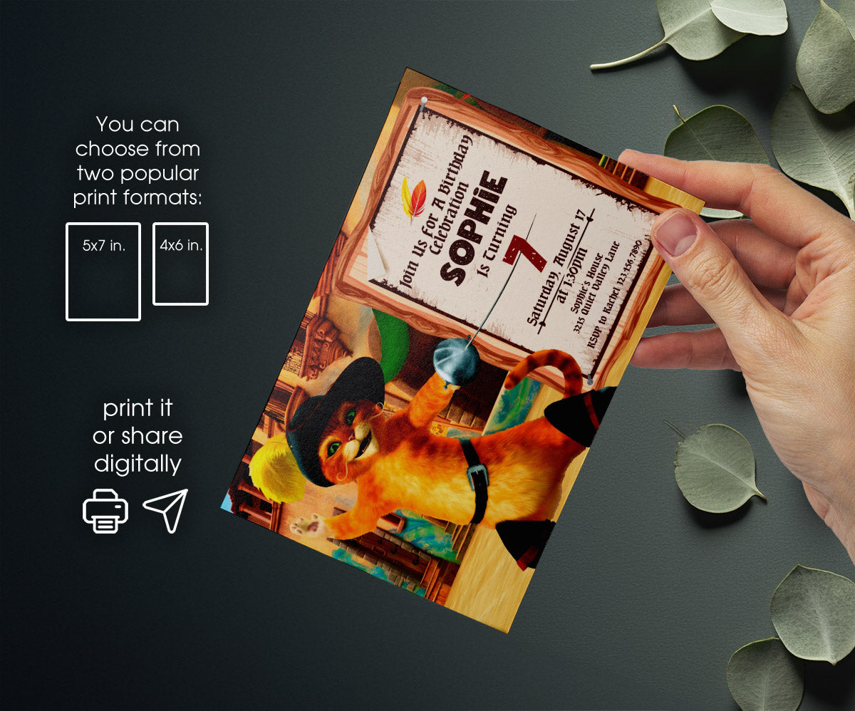 Puss in Boots Cat Shrek customizable invitation template | Share or Print | TS973