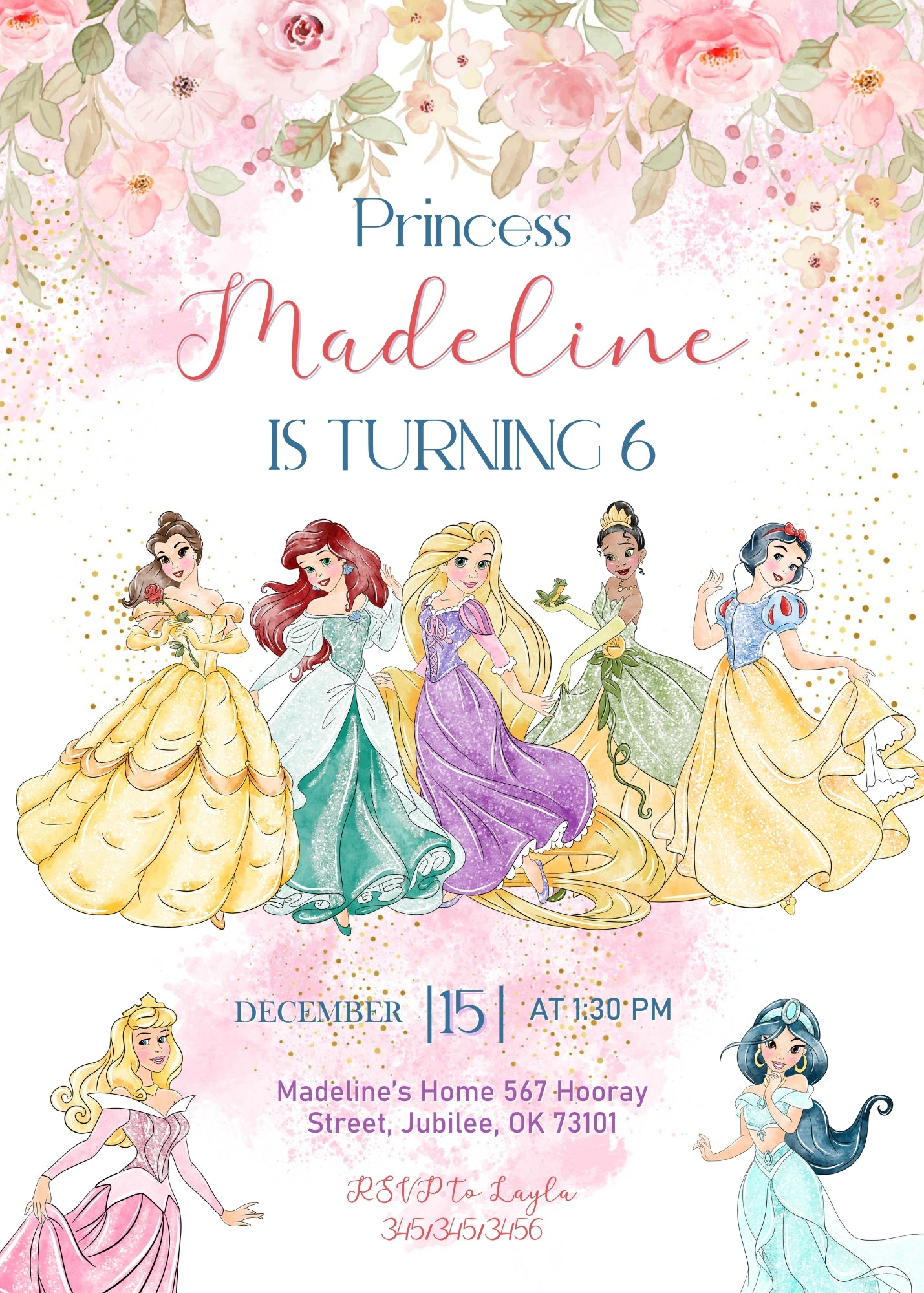 Disney Princess customizable invitation template | Share or Print | girl | FE691
