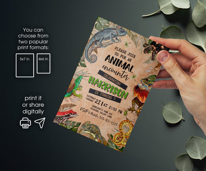 Reptile Lizard Snake customizable invitation template | Share or Print | VA006