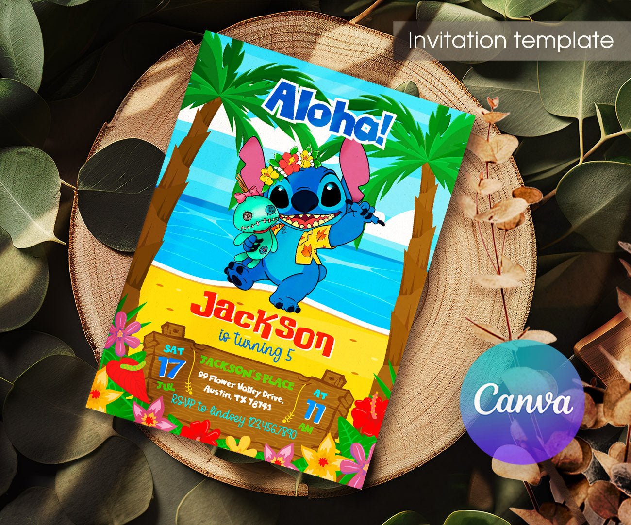 Lilo & Stitch Aloha customizable invitation template | Share or Print | BJ010