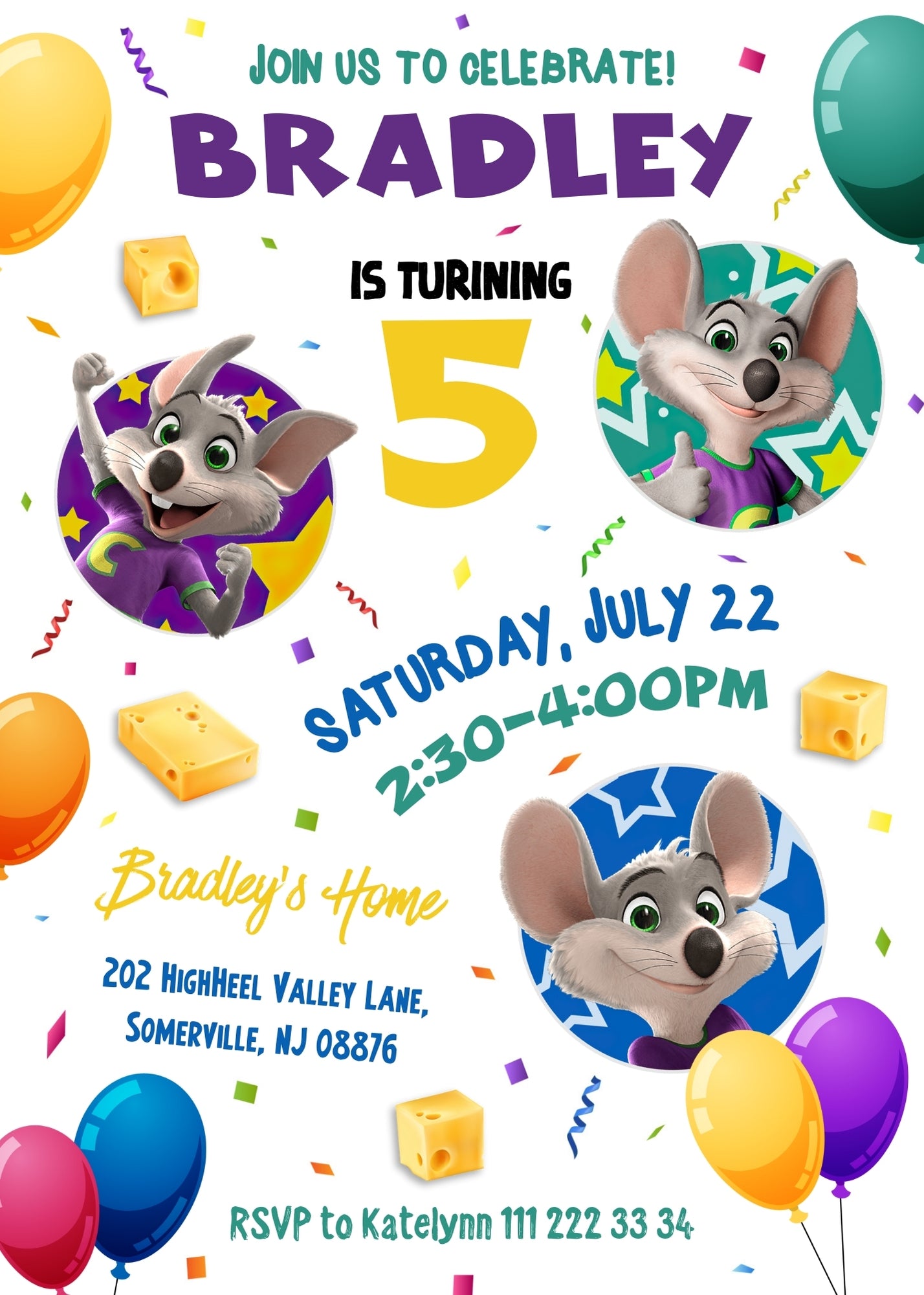 Chuck E. Cheese customizable invitation template | Share or Print | OY946