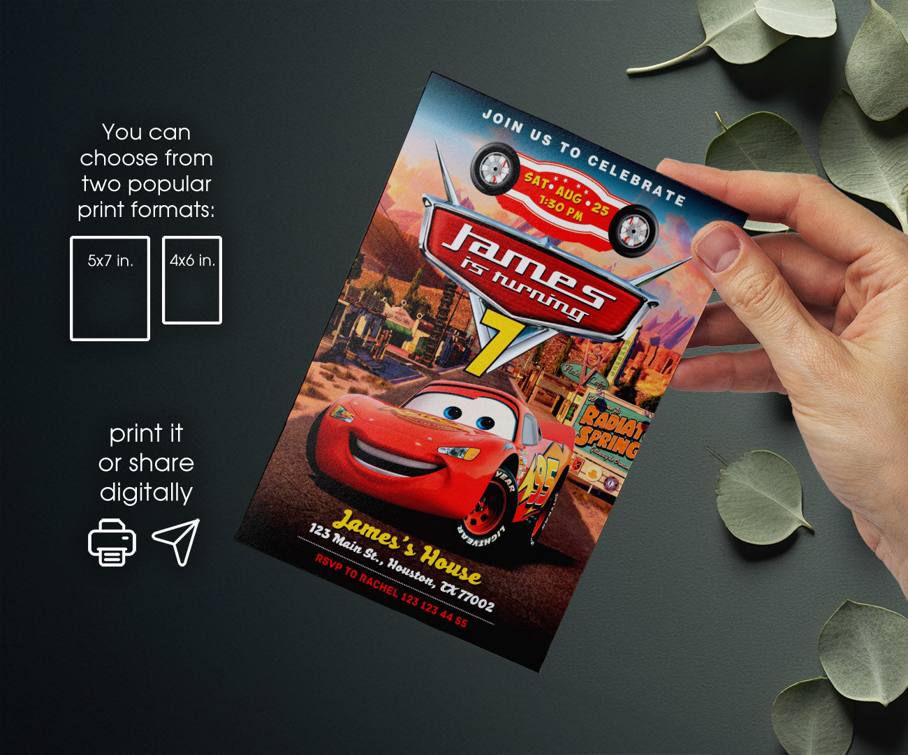 Cars Lightning McQueen customizable invitation template | Share or Print | boy | JN581