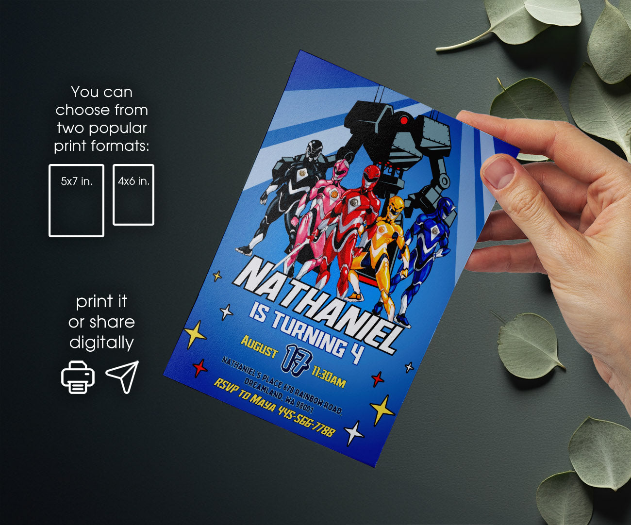 Mighty Morphin Power Rangers customizable invitation template | Share or Print | boy | YA367