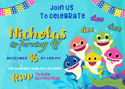 Baby Shark customizable invitation template | Share or Print | YS754