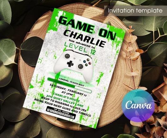 Gamer Party customizable invitation template | Share or Print | boy | TE542