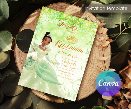 Tiana Frog Princess customizable invitation template | Share or Print | girl | UX654