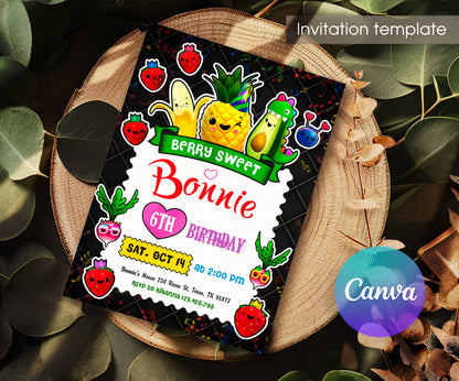 Hey Bear Sensory Dancing Fruits customizable invitation template | Share or Print | EL114