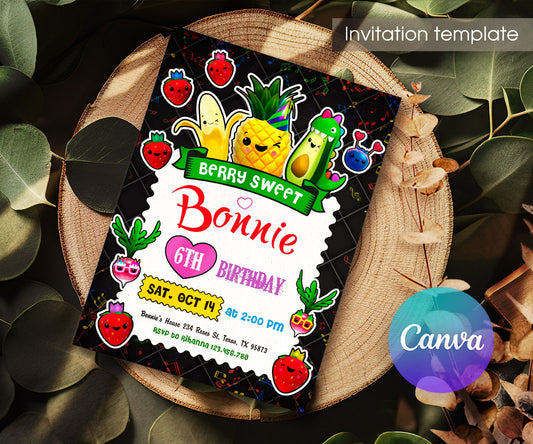 Hey Bear Sensory Dancing Fruits customizable invitation template | Share or Print | EL114