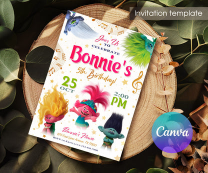 Trolls Poppy customizable invitation template | Share or Print | VN083