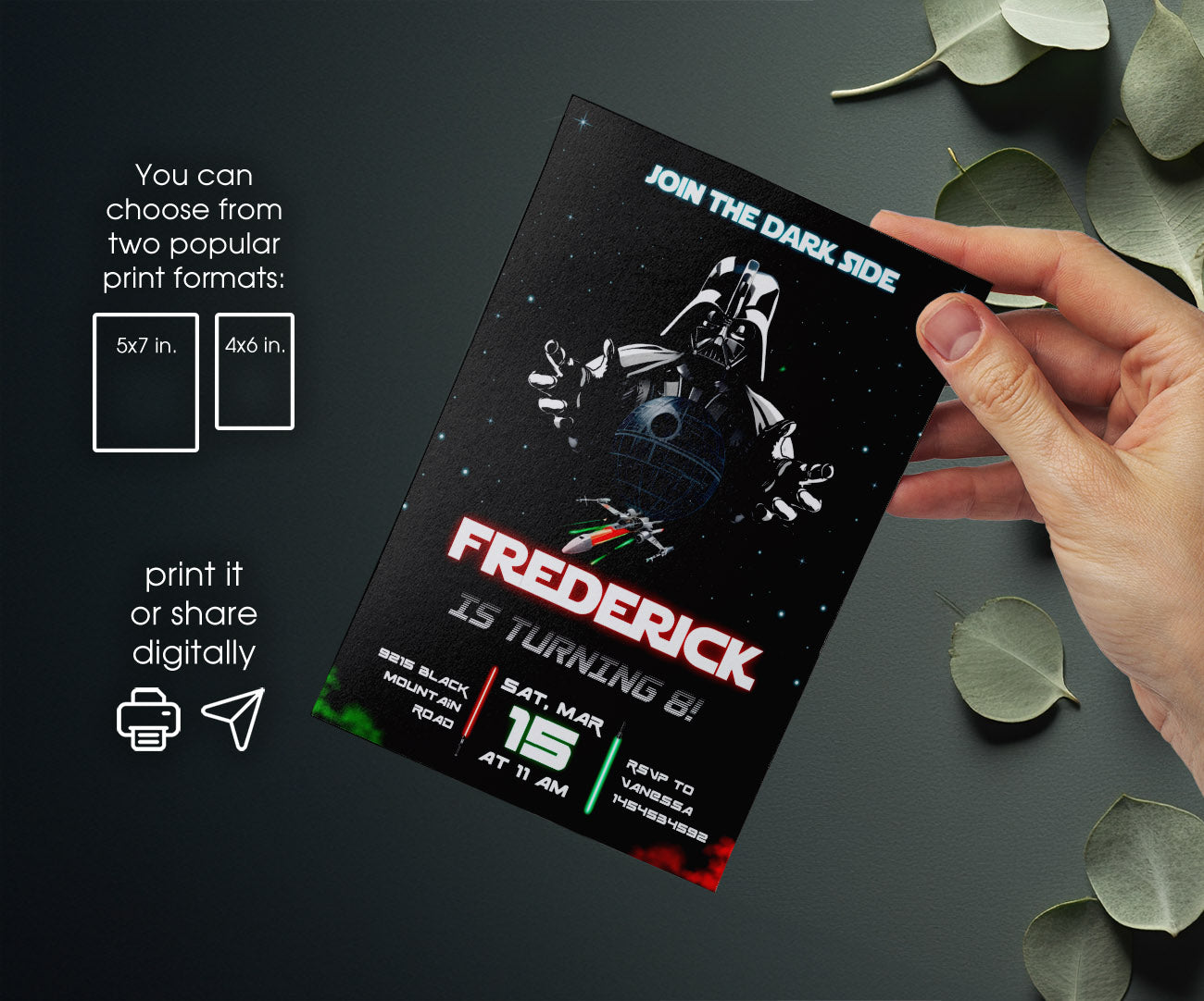 Star Wars Darth Vader customizable invitation template | Share or Print | boy | NN676