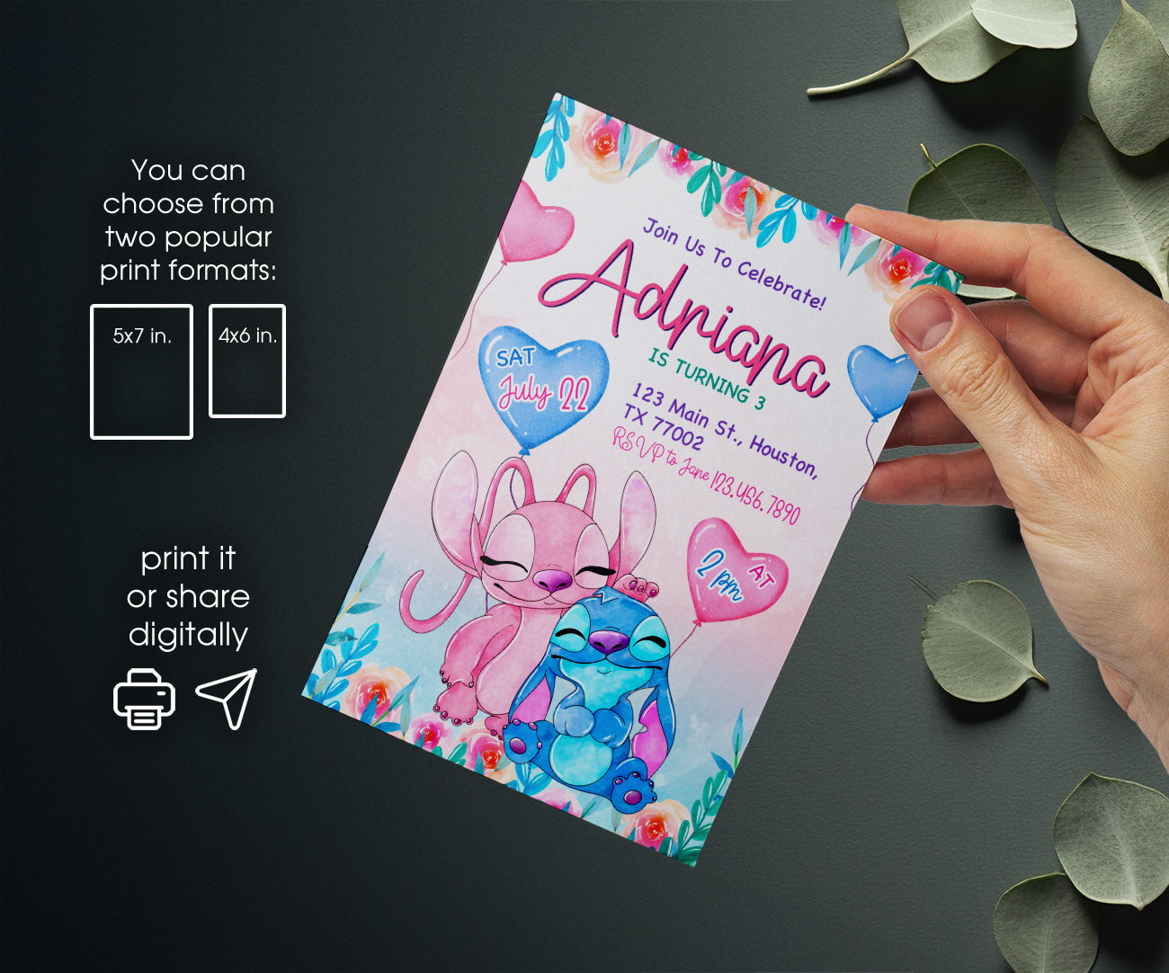 Lilo & Stitch Angel customizable invitation template | Share or Print | girl | FX510