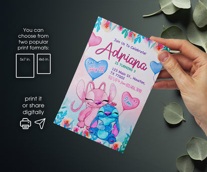 Lilo & Stitch Angel customizable invitation template | Share or Print | girl | FX510