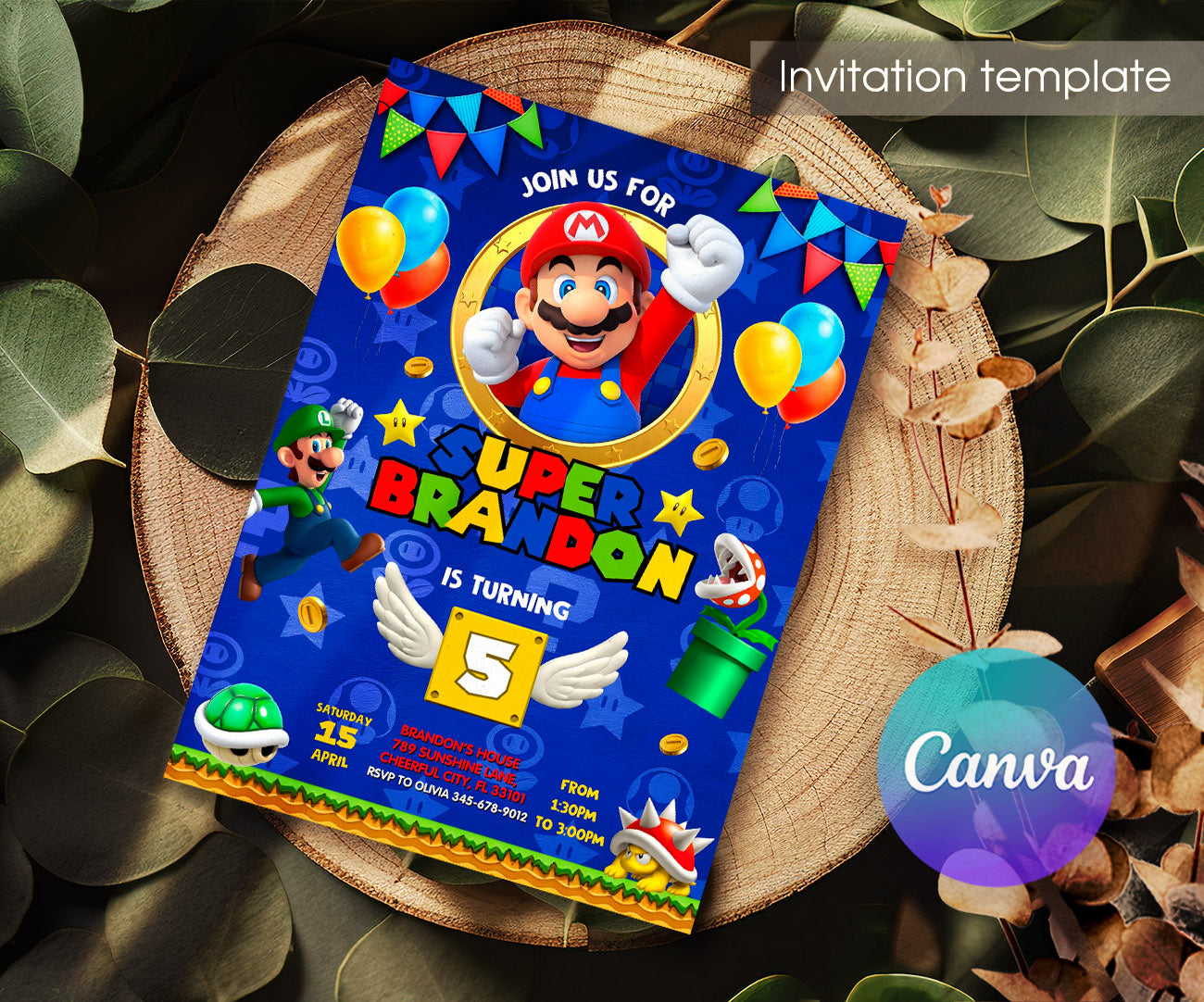 Super Mario Bros customizable invitation template | Share or Print | DY854