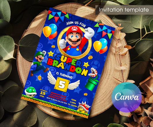 Super Mario Bros customizable invitation template | Share or Print | DY854