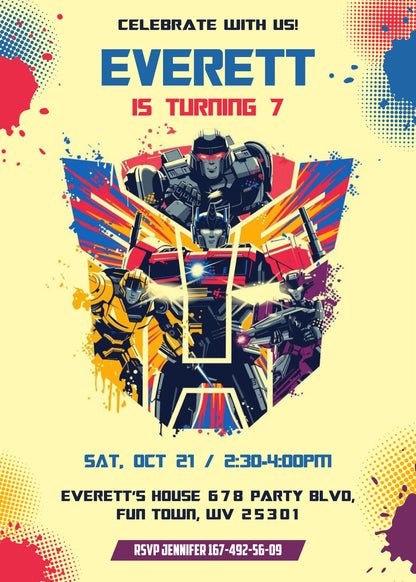 Transformers One Rescue Bots customizable invitation template | Share or Print | boy | ZO033