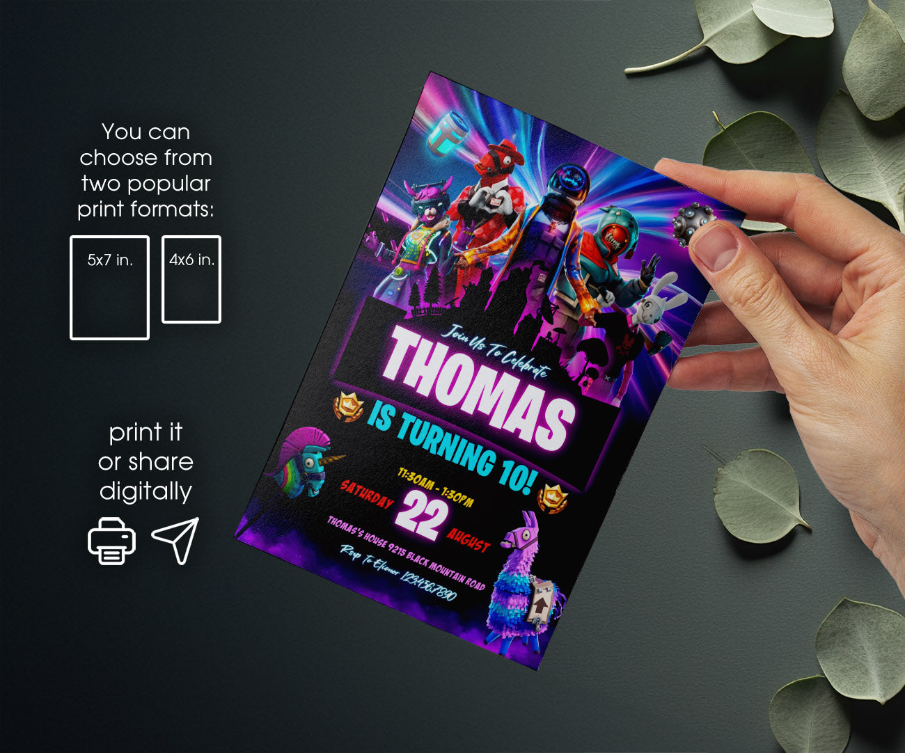 Fortnite Gamer customizable invitation template | Share or Print | boy | JH800