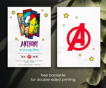 Avengers Marvel Superhero customizable invitation template | Share or Print | boy | HK198