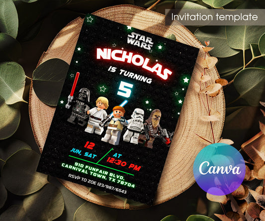 Star Wars Darth Vader Lego Minifigures customizable invitation template | Share or Print | BG455