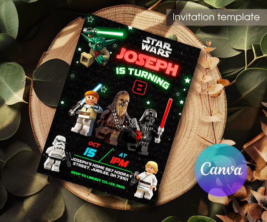 Star Wars Darth Vader Lego Minifigures customizable invitation template | Share or Print | OS707