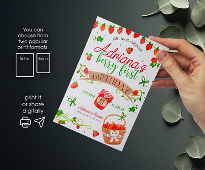 Berry First Birthday customizable invitation template | Share or Print | girl | LP089