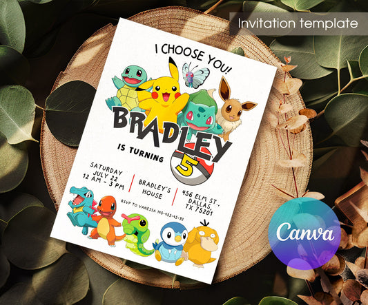 Pokemon Pikachu customizable invitation template | Share or Print | KC049
