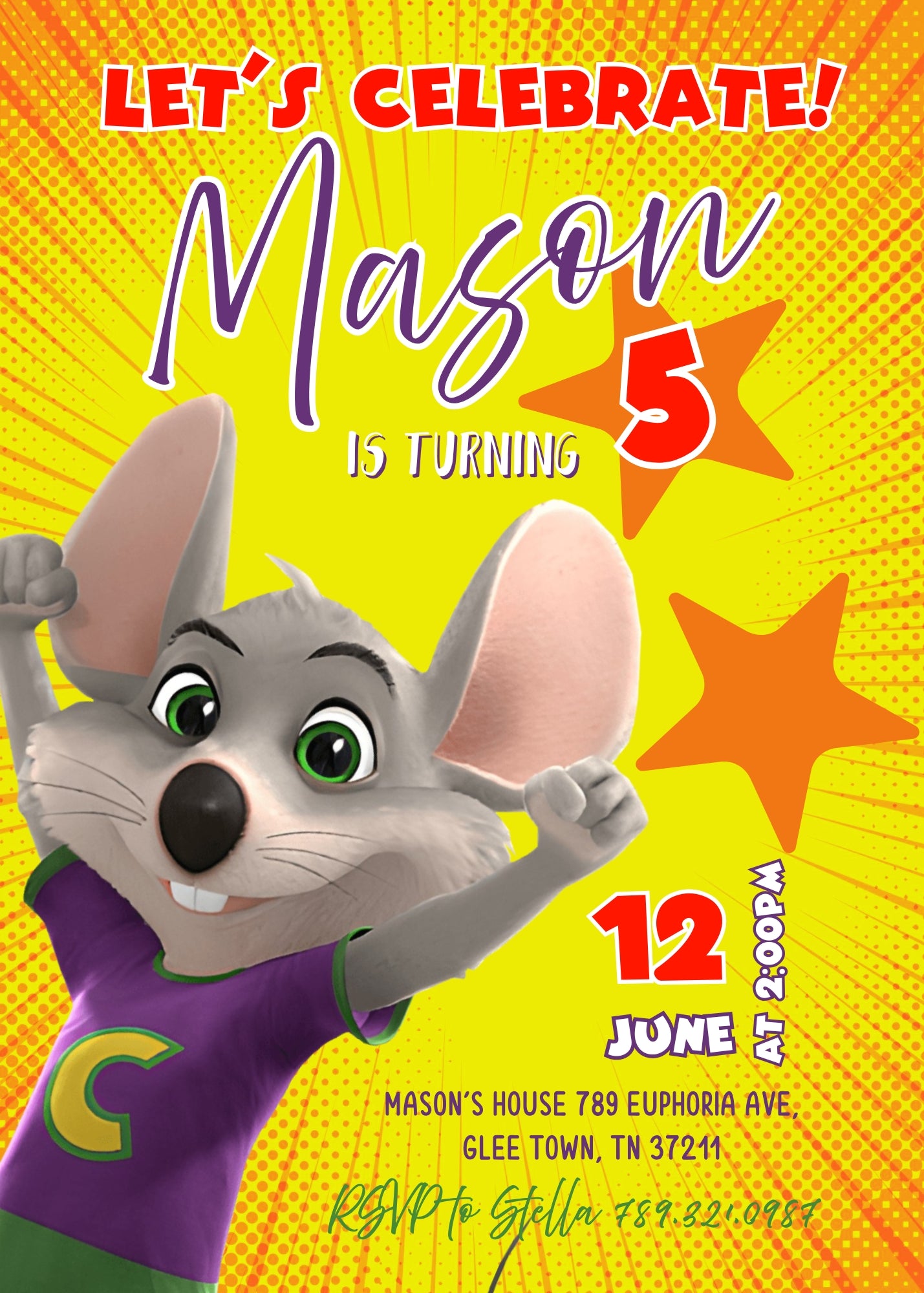 Chuck E. Cheese customizable invitation template | Share or Print | EF396