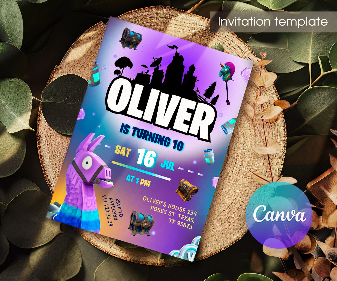 Fortnite Gamer customizable invitation template | Share or Print | boy | XZ360