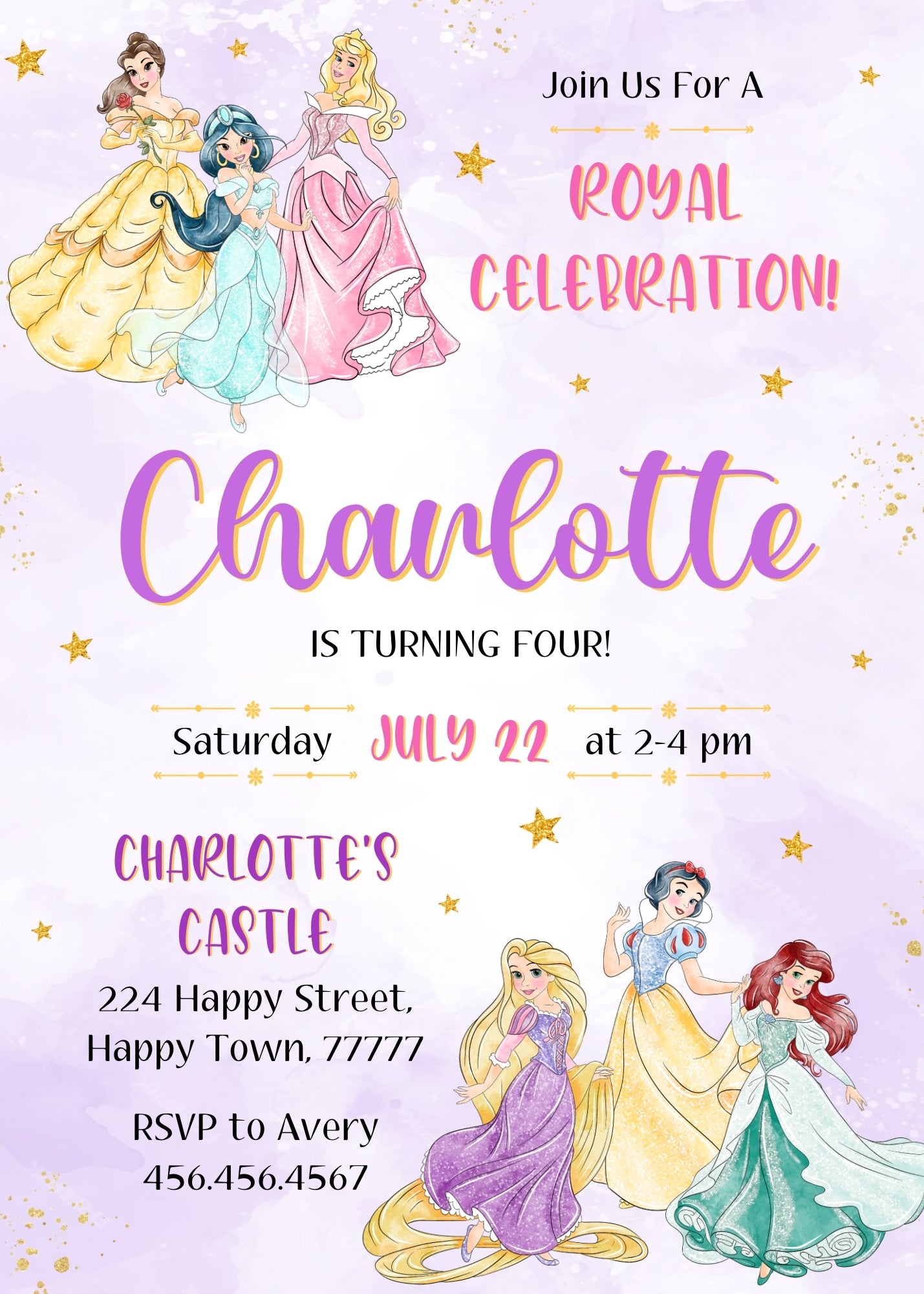 Disney Princess customizable invitation template | Share or Print | girl | JH972