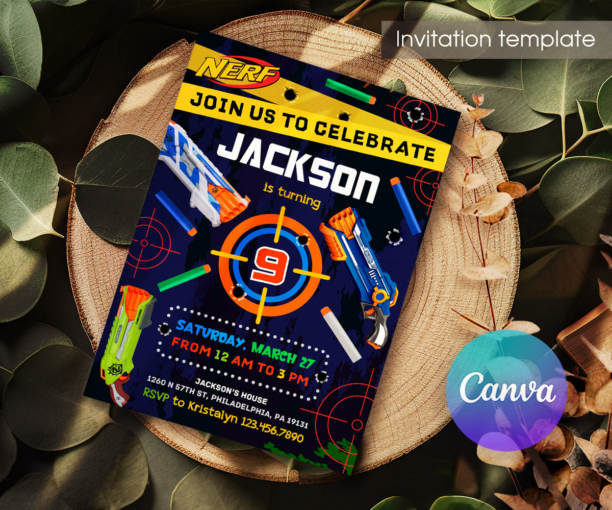 NERF Dart Wars customizable invitation template | Share or Print | boy | HA341