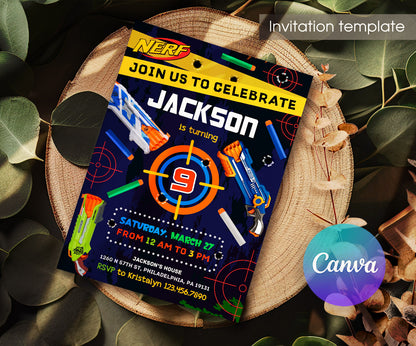 NERF Dart Wars customizable invitation template | Share or Print | boy | HA341