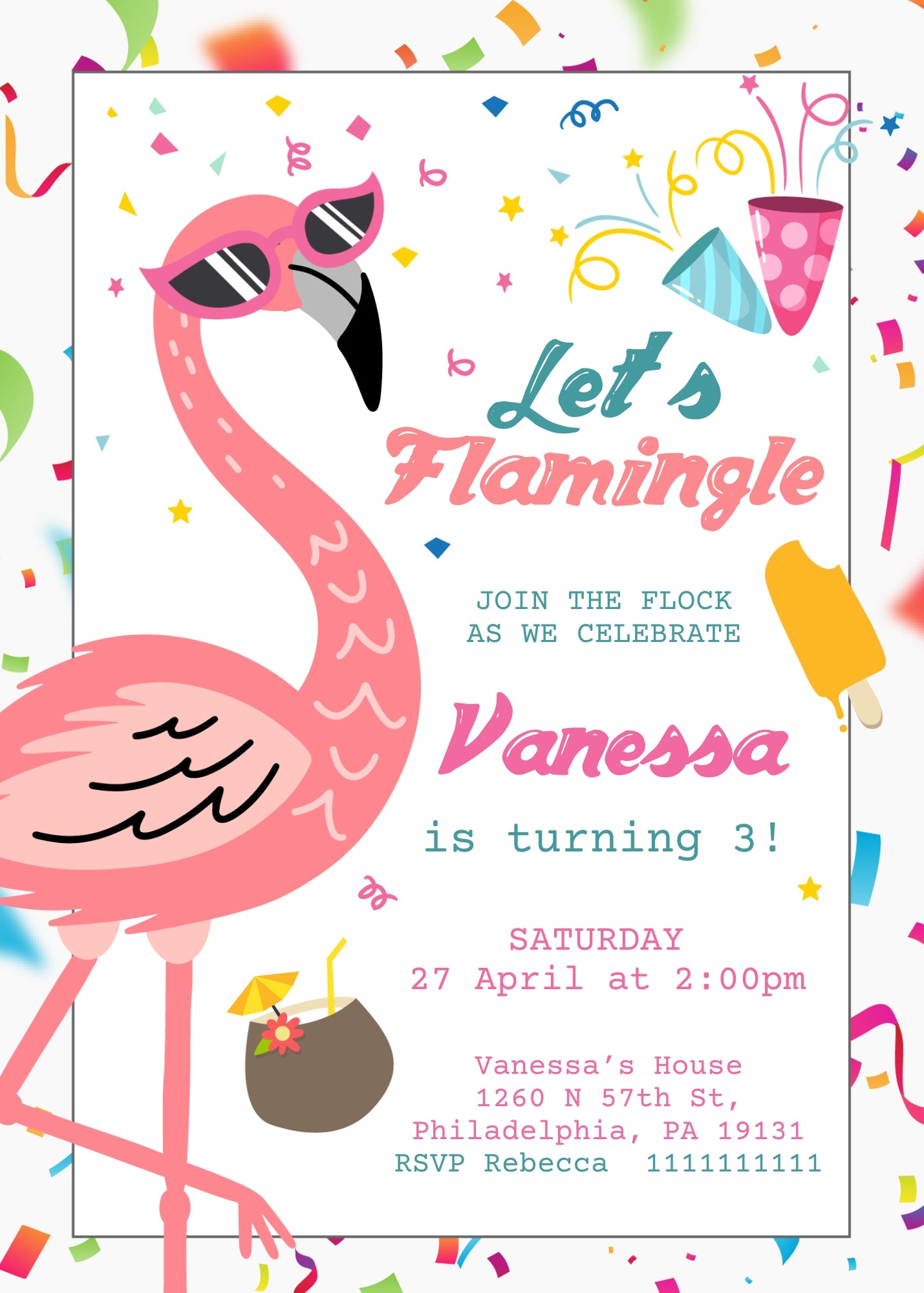 Flamingo Pink customizable invitation template | Share or Print | girl | AS188