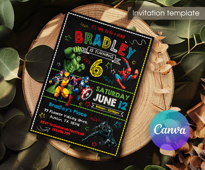 Avengers Marvel Superhero customizable invitation template | Share or Print | boy | BD095