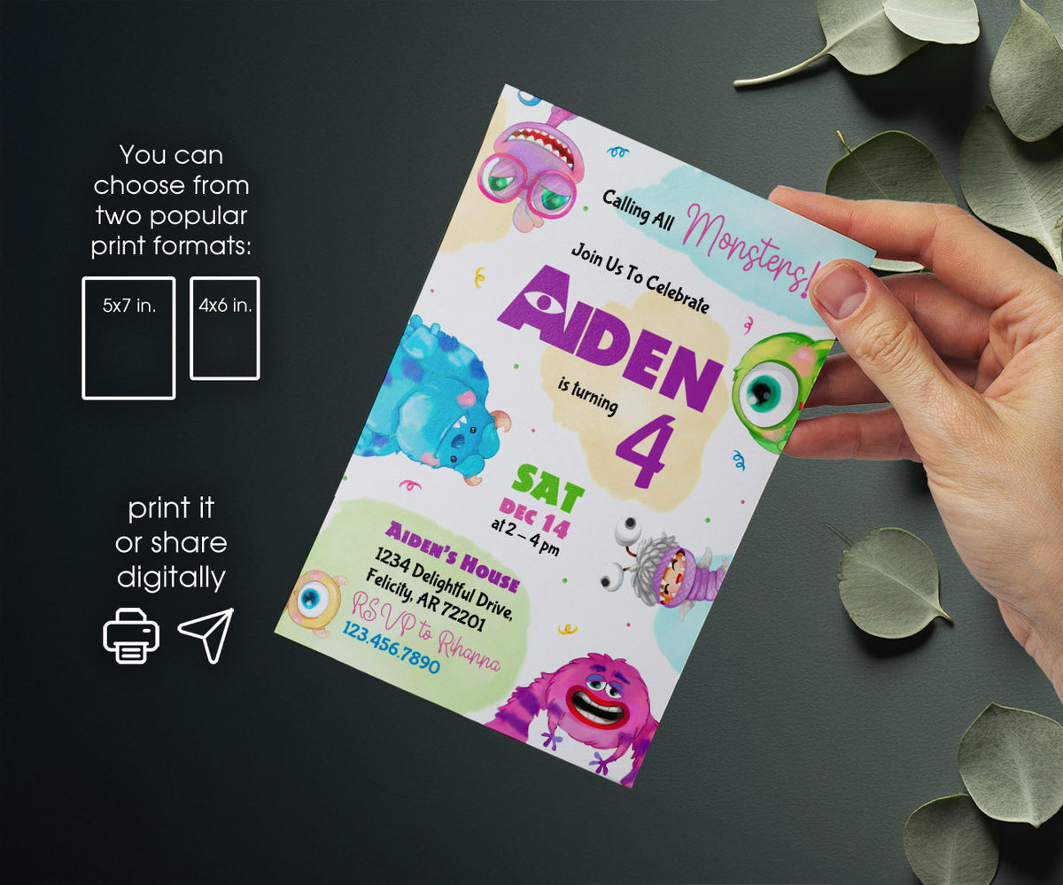 Monsters, Inc. customizable invitation template | Share or Print | EL725