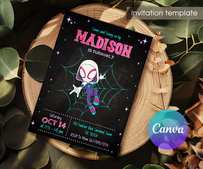 Spider Gwen Ghost Spidey customizable invitation template | Share or Print | girl | WB823