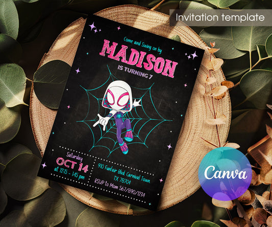 Spider Gwen Ghost Spidey customizable invitation template | Share or Print | girl | WB823