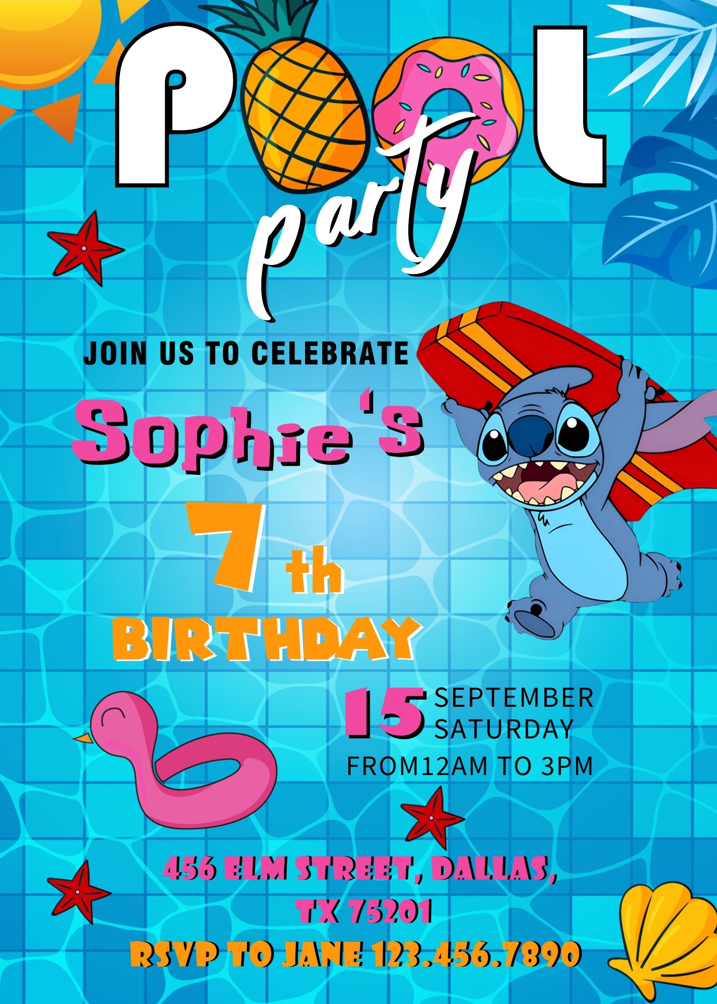 Lilo & Stitch Pool customizable invitation template | Share or Print | EW188