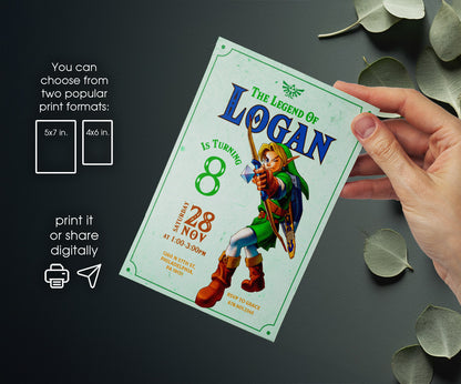 Legend of Zelda Gamer customizable invitation template | Share or Print | PW537