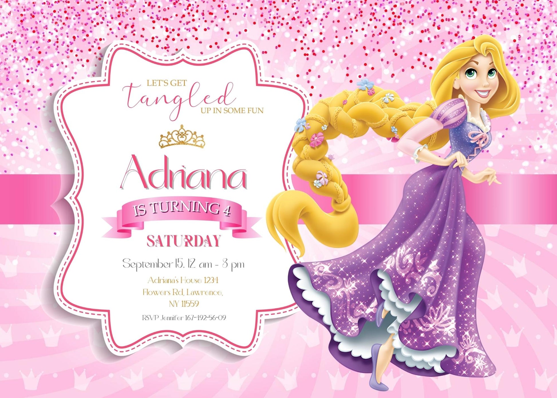 Rapunzel Princess Tangled customizable invitation template | Share or Print | girl | EL803