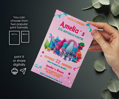 Trolls Poppy customizable invitation template | Share or Print | BT701